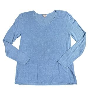 J. Jill Blue Linen Knit Sweater Sz M Lightweight Beachy Cruise Resort Lagenlook